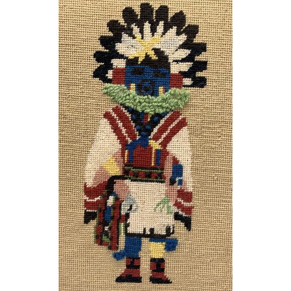 Vntg Morning Kachina 1976 Framed Needle Point Signed 18” x 13.5” Estate - Picture 2 of 8